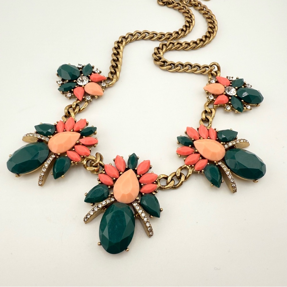 J. Crew Coral and Deep Blue Floral Necklace - Picture 7 of 11